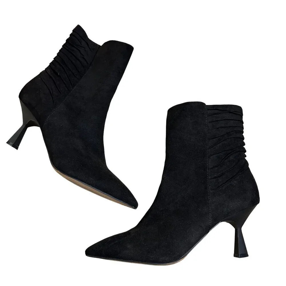 Zac Zac Posen Nathan Ruched Stiletto Boot Zipped Ankle Bootie Black Size 8.5